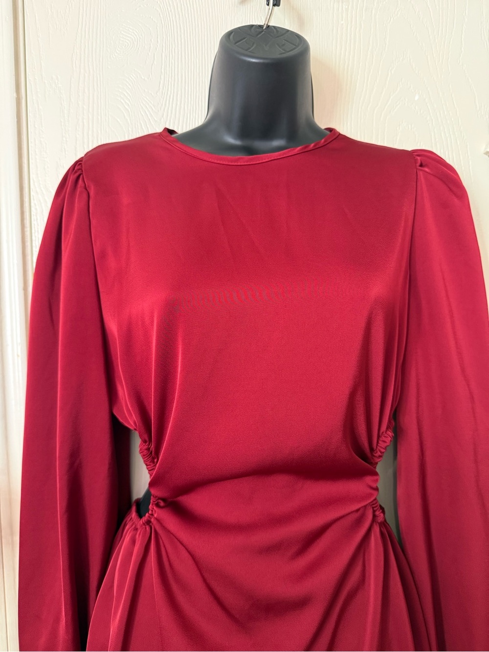 SHEIN Wine Red Long-Sleeve Side Cutout Mini Dress - Picture 2 of 5